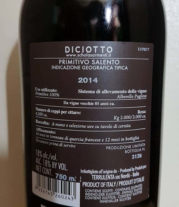 rượu vang Diciotto Gradi 18 Độ